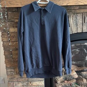 Navy Blue Long Sleeve Polo Sweater